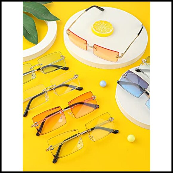 Vintage Rimless Rectangle Sunglasses Y2K Retro Frameless Eyewear Candy Colors